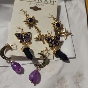 Gold and Purple Earrings Set